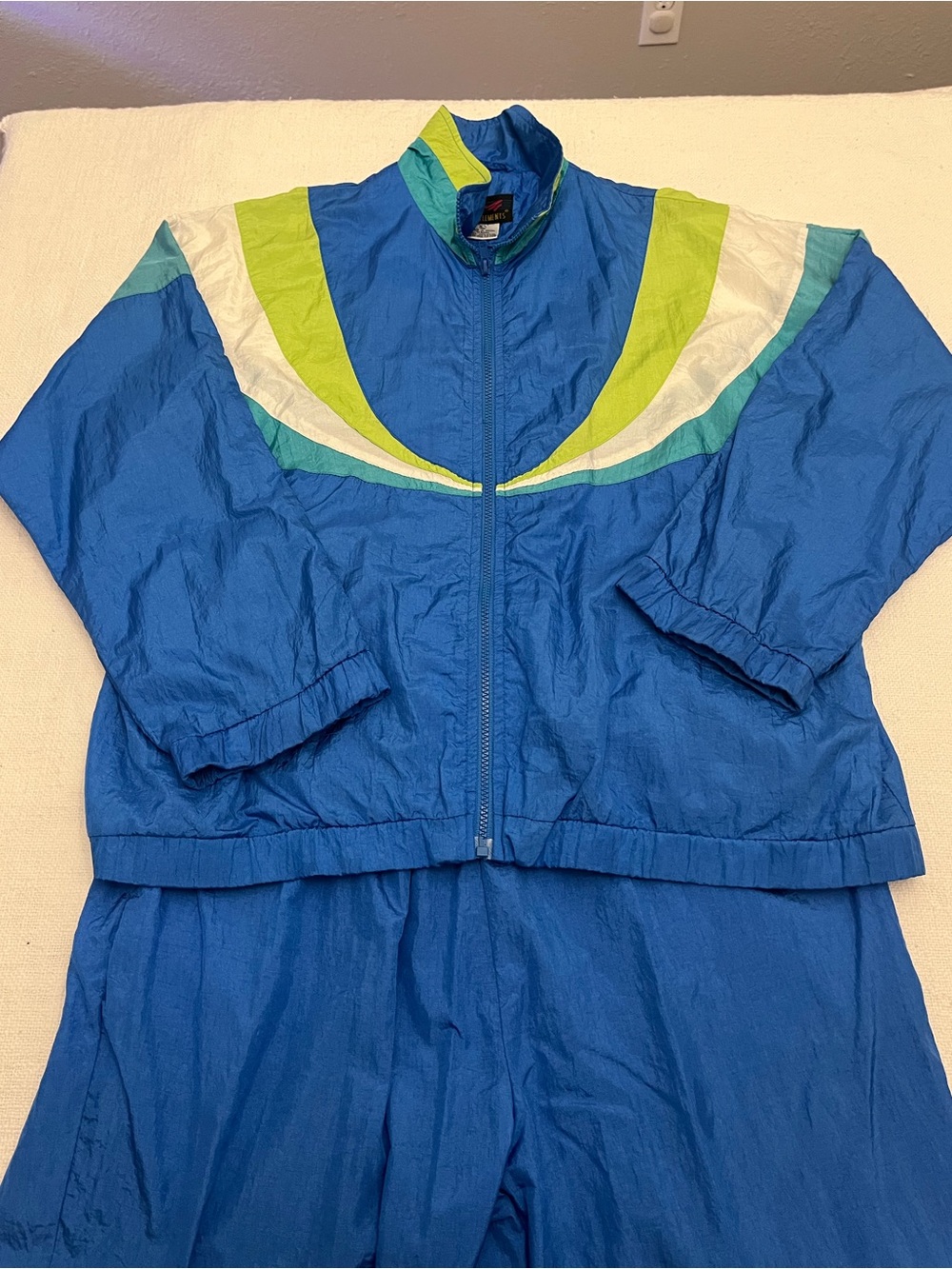 VTG 90s Active Elements Colorblock Windbreaker Tracksuit Set Jacket Pants L Blue